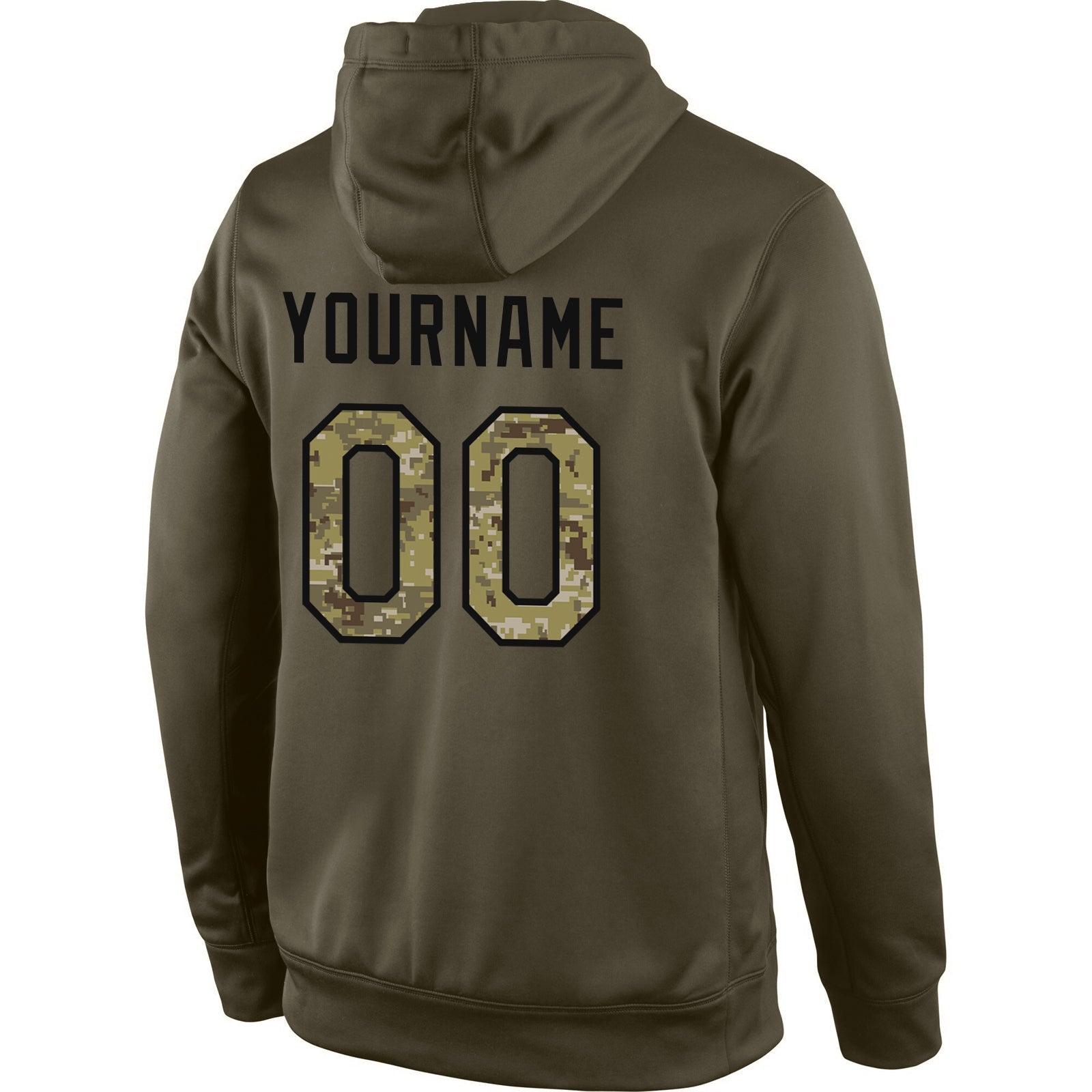 Custom Stitched Olive Camo-Black Sports Pullover Sweatshirt Salute To Service Hoodie view 4