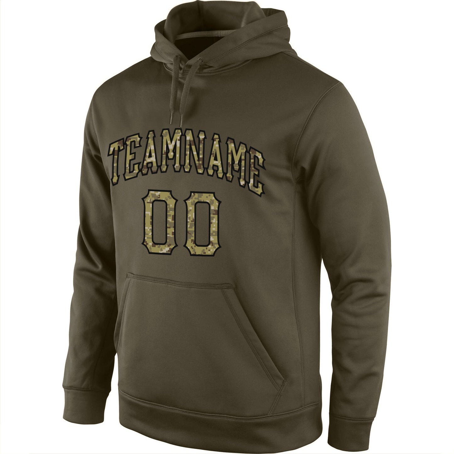 Custom Stitched Olive Camo-Black Sports Pullover Sweatshirt Salute To Service Hoodie view 2