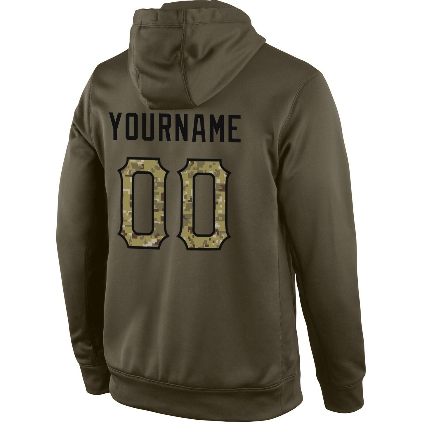 Custom Stitched Olive Camo-Black Sports Pullover Sweatshirt Salute To Service Hoodie view 3