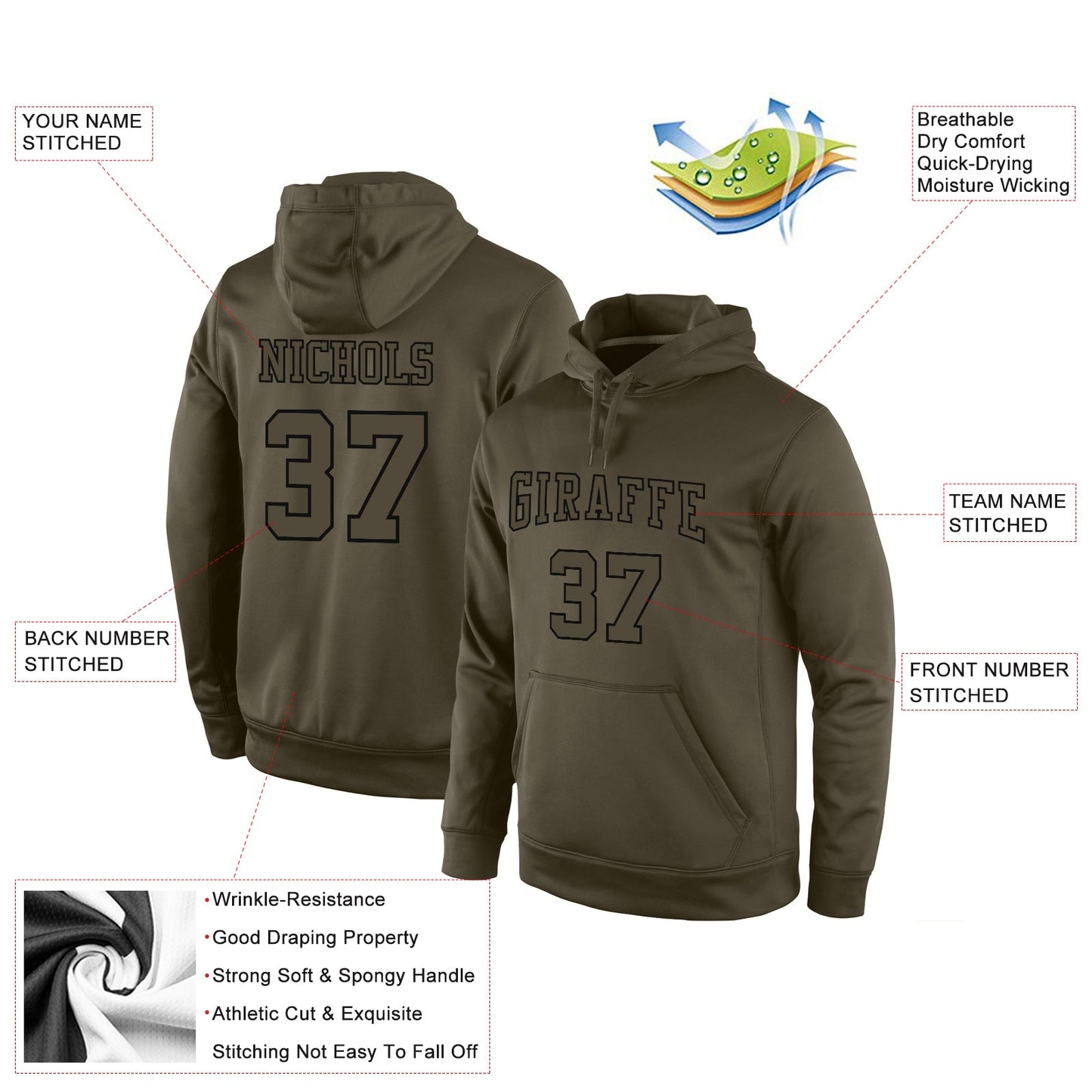 Custom Stitched Olive Olive-Black Sports Pullover Sweatshirt Salute To Service Hoodie view 4