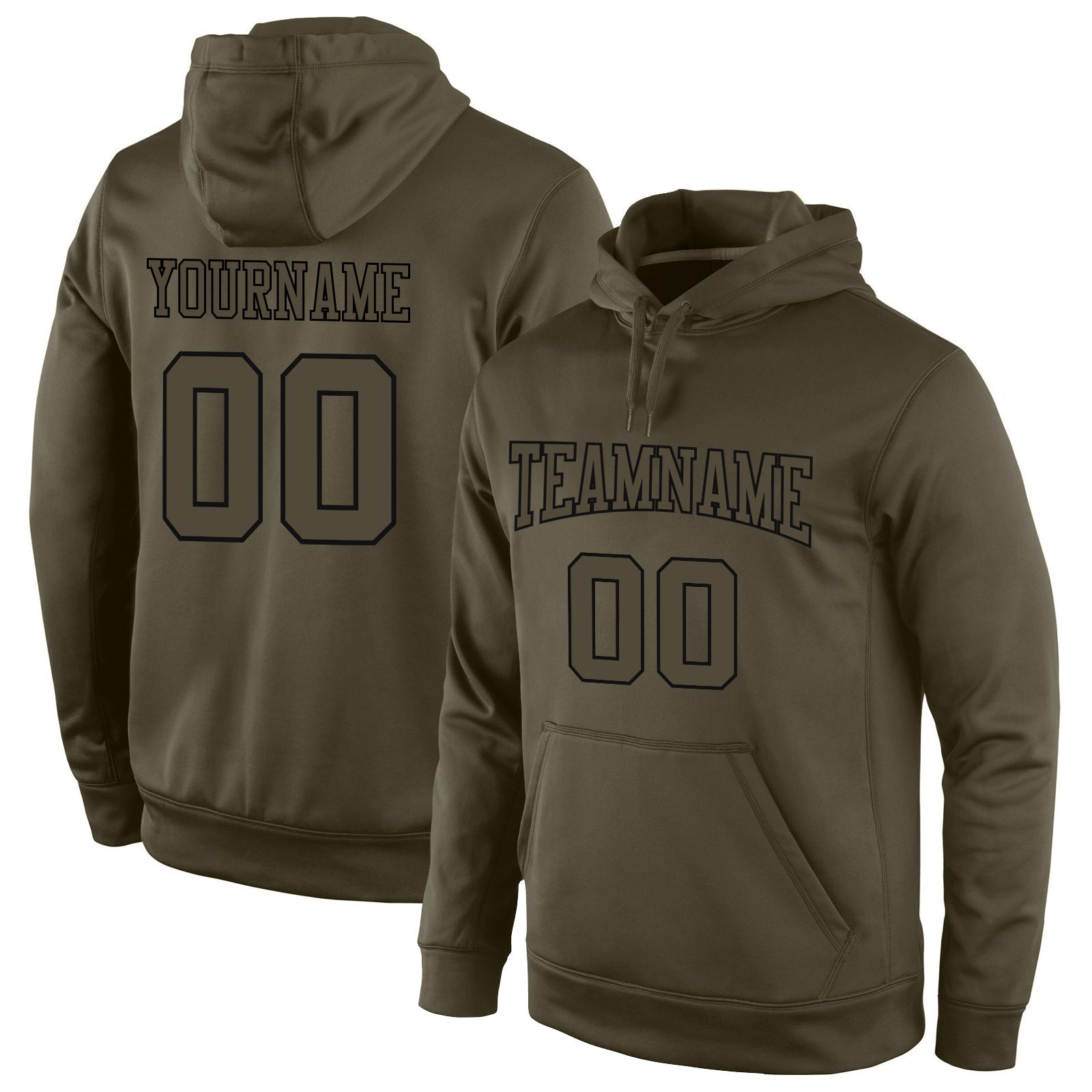 Custom Stitched Olive Olive-Black Sports Pullover Sweatshirt Salute To Service Hoodie - Main View
