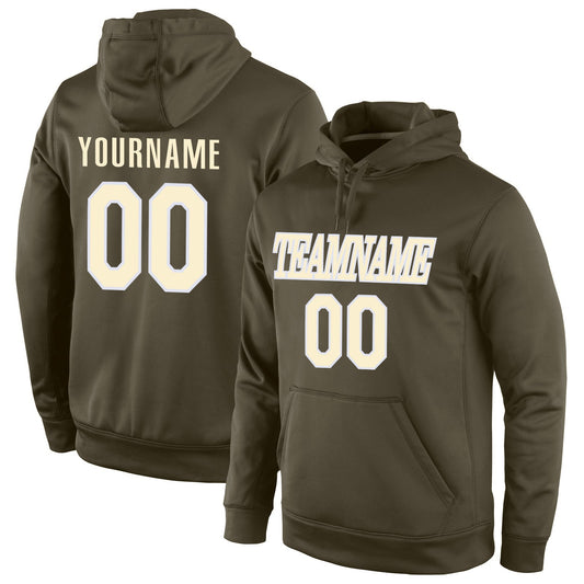 Custom Stitched Olive Cream-White Sports Pullover Sweatshirt Salute To Service Hoodie - Main View