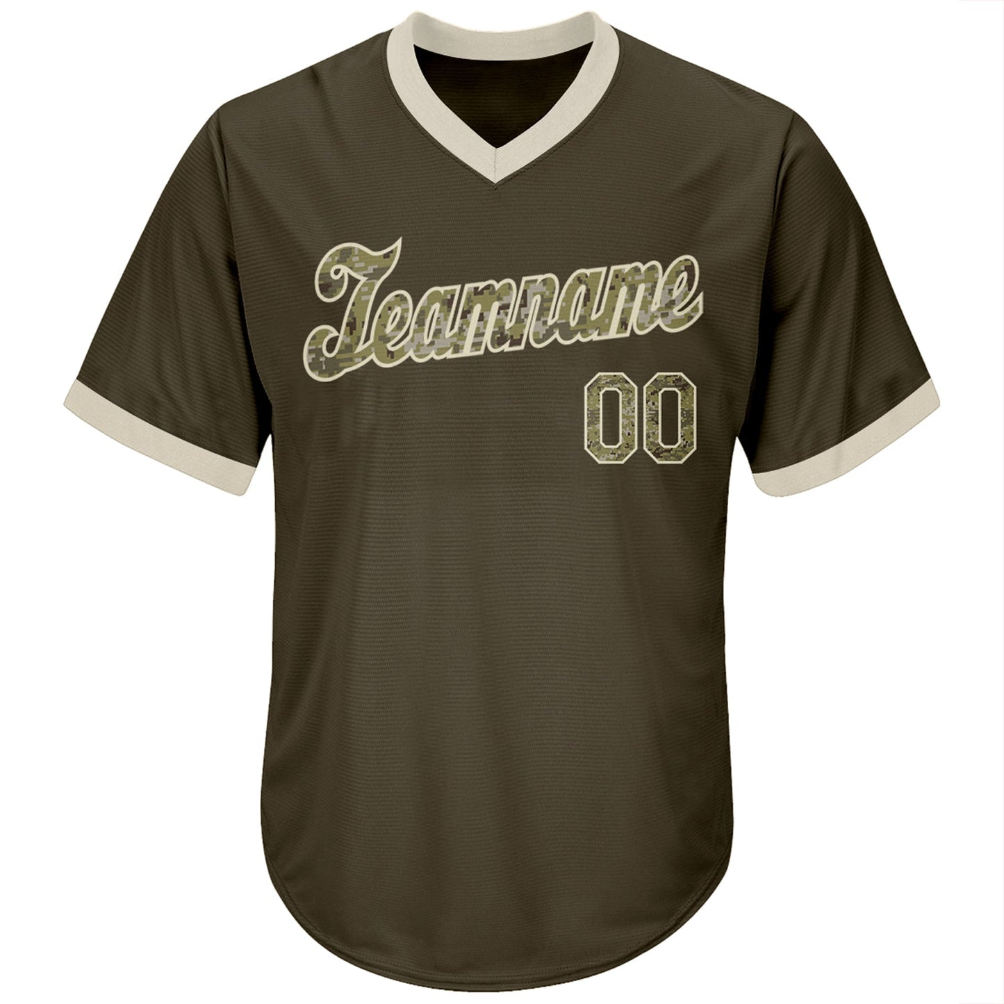 Custom Olive Camo-Cream Authentic Throwback Rib-Knit Salute To Service Baseball Jersey Shirt view 3