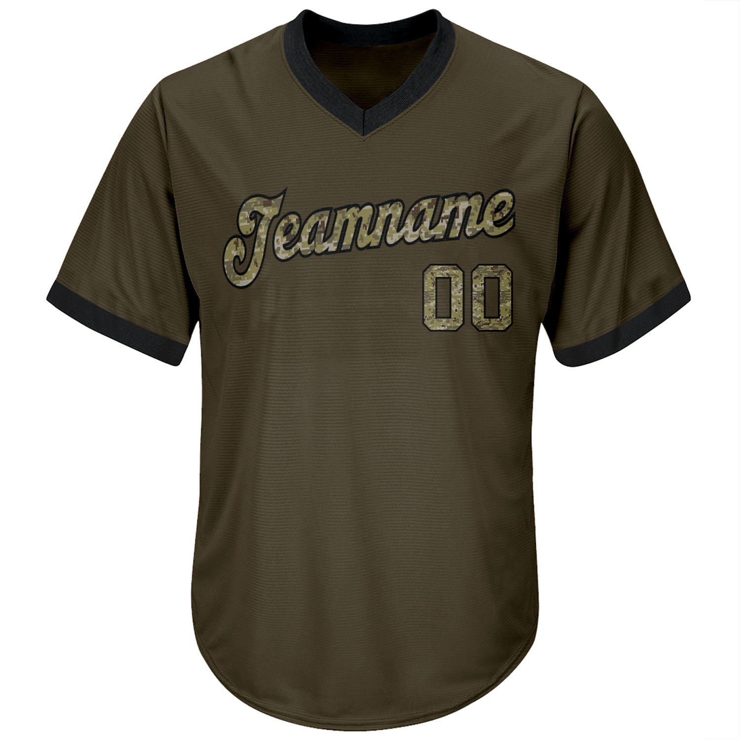 Custom Olive Camo-Black Authentic Throwback Rib-Knit Salute To Service Baseball Jersey Shirt view 2