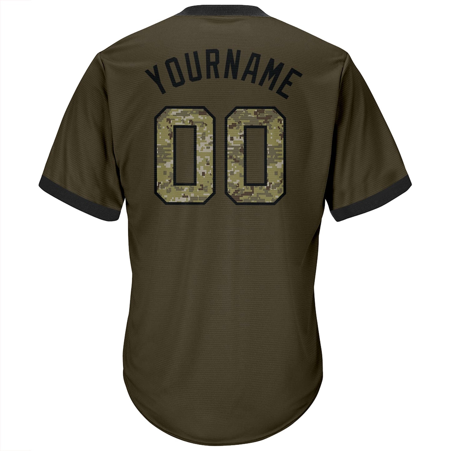 Custom Olive Camo-Black Authentic Throwback Rib-Knit Salute To Service Baseball Jersey Shirt view 3