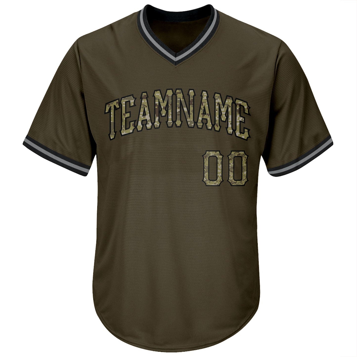 Custom Olive Camo-Black Authentic Throwback Rib-Knit Salute To Service Baseball Jersey Shirt view 2