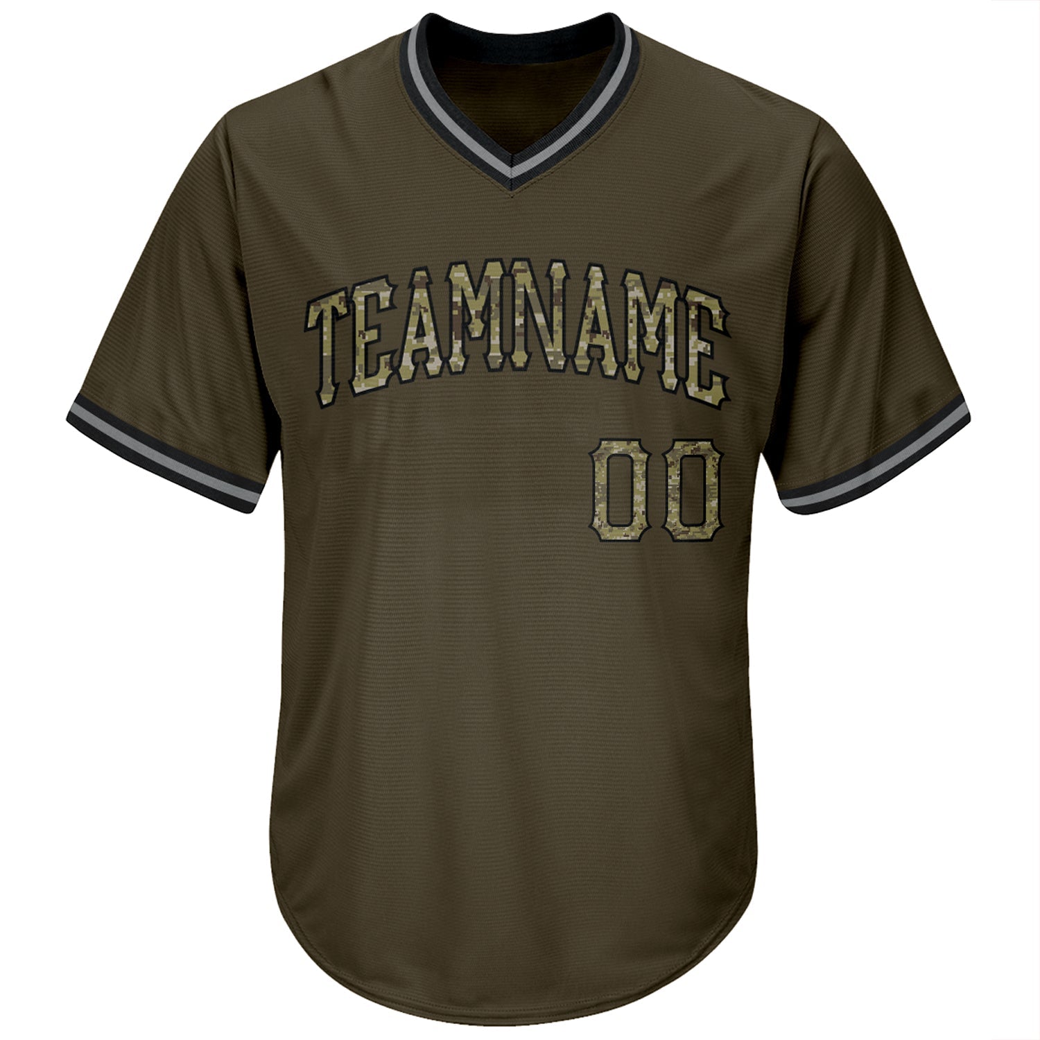 Custom Olive Camo-Black Authentic Throwback Rib-Knit Salute To Service Baseball Jersey Shirt view 2