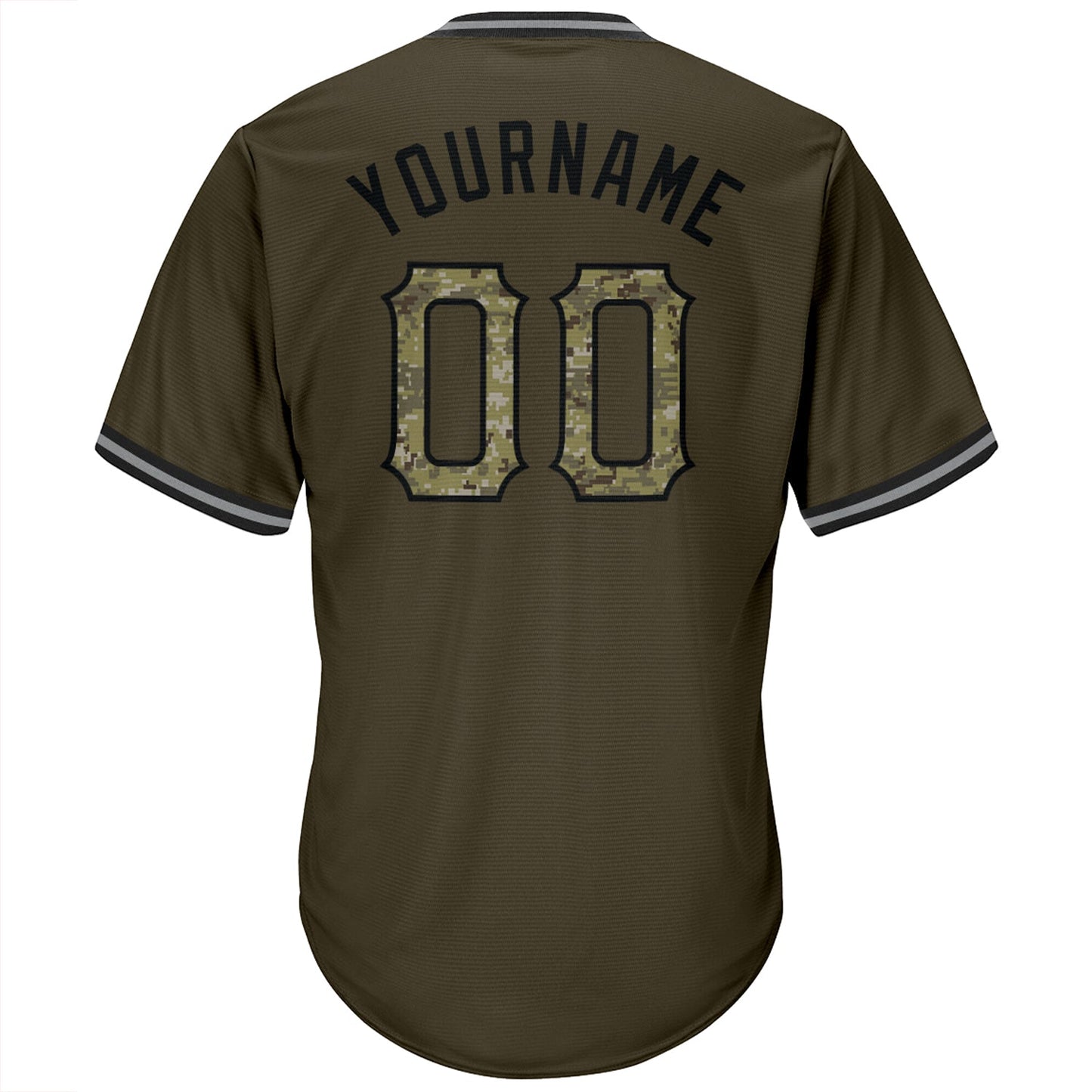 Custom Olive Camo-Black Authentic Throwback Rib-Knit Salute To Service Baseball Jersey Shirt view 3