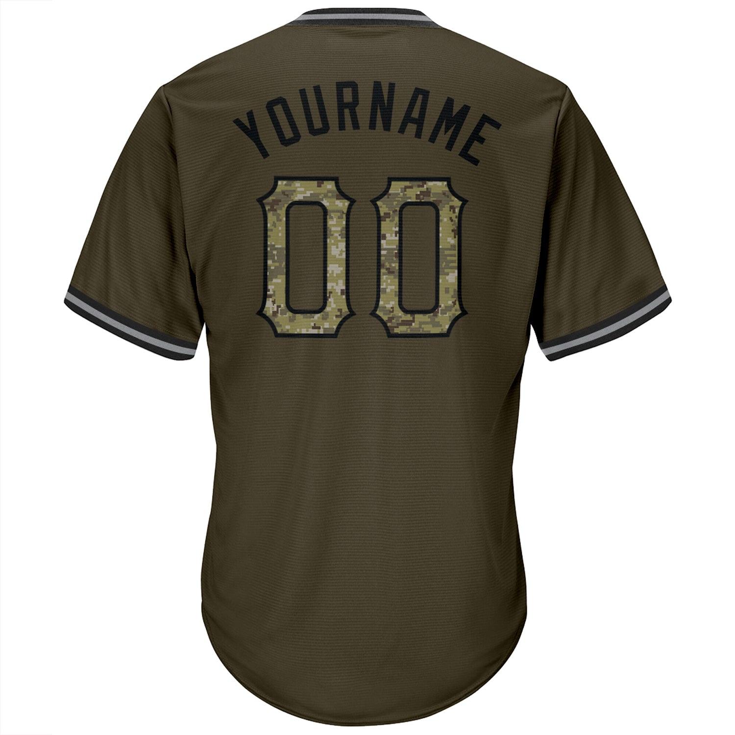 Custom Olive Camo-Black Authentic Throwback Rib-Knit Salute To Service Baseball Jersey Shirt view 3