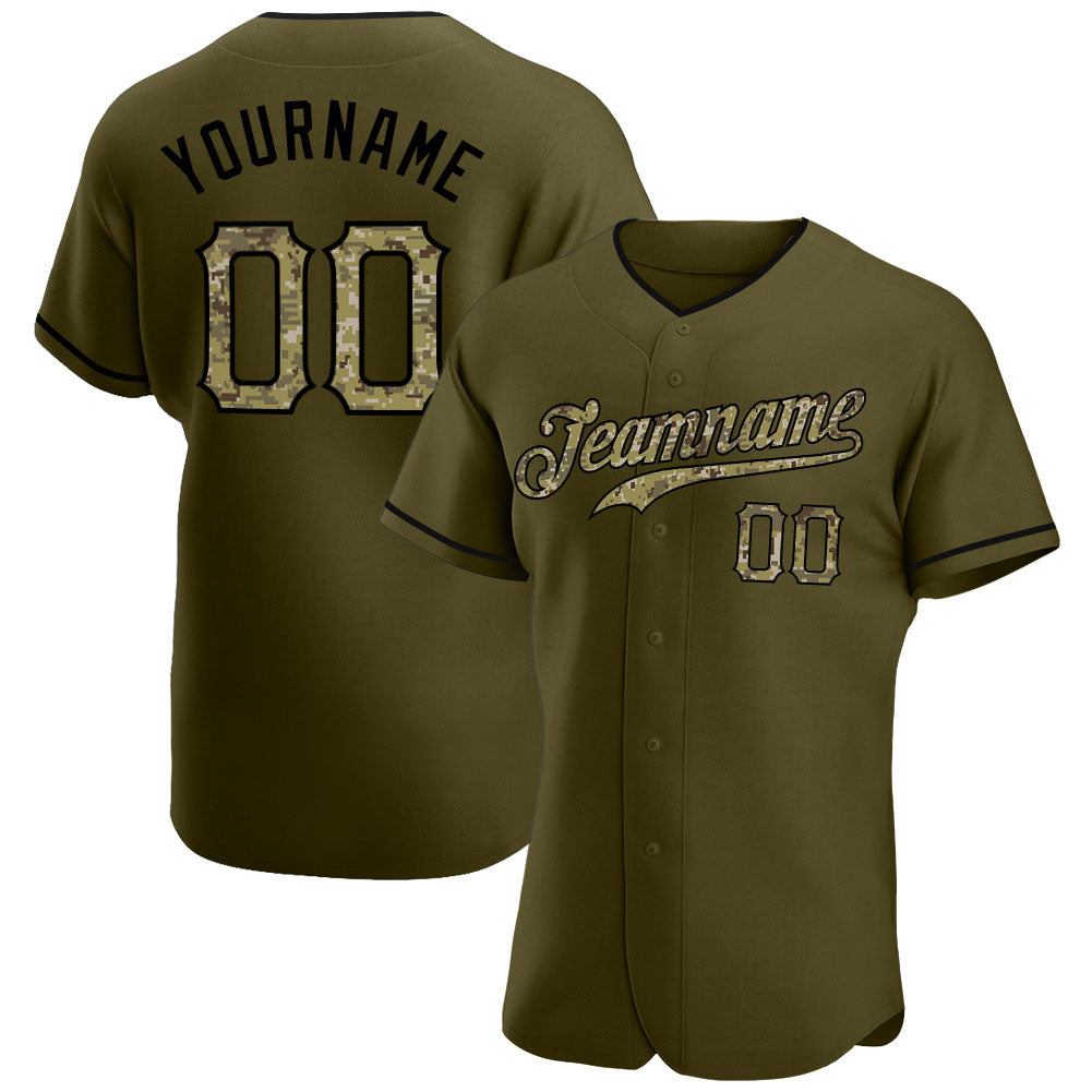 Custom Olive Camo-Black Authentic Salute To Service Baseball Jersey - Main View