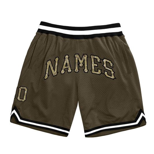 Custom Olive Camo-Black Authentic Throwback Salute To Service Basketball Shorts - Main View