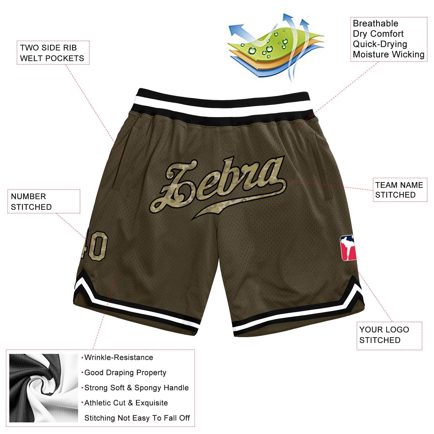 Custom Olive Camo-Black Authentic Throwback Salute To Service Basketball Shorts view 2