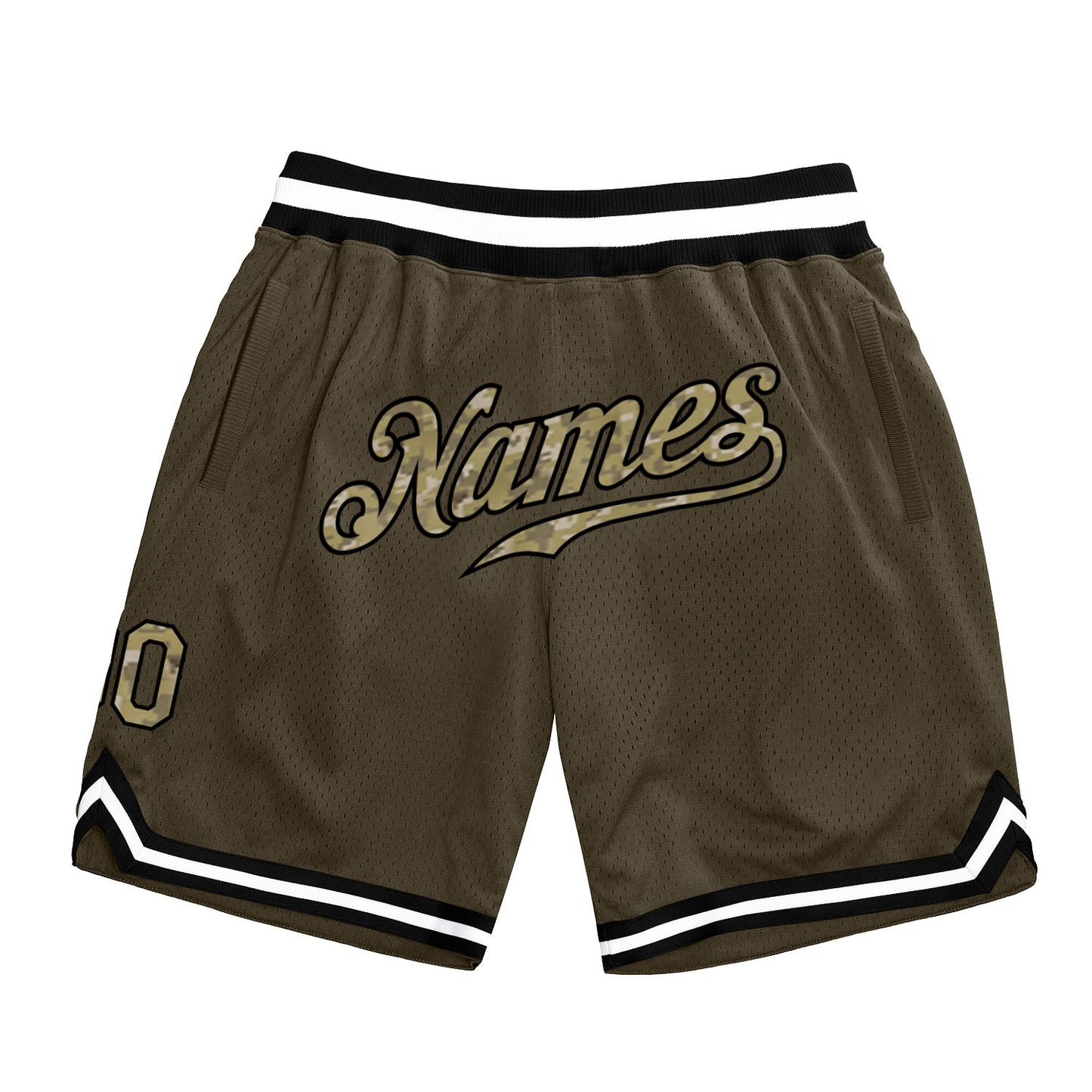 Custom Olive Camo-Black Authentic Throwback Salute To Service Basketball Shorts - Main View