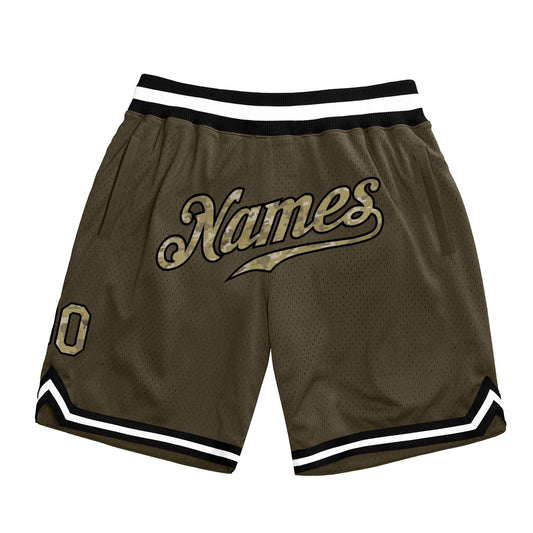 Custom Olive Camo-Black Authentic Throwback Salute To Service Basketball Shorts - Main View