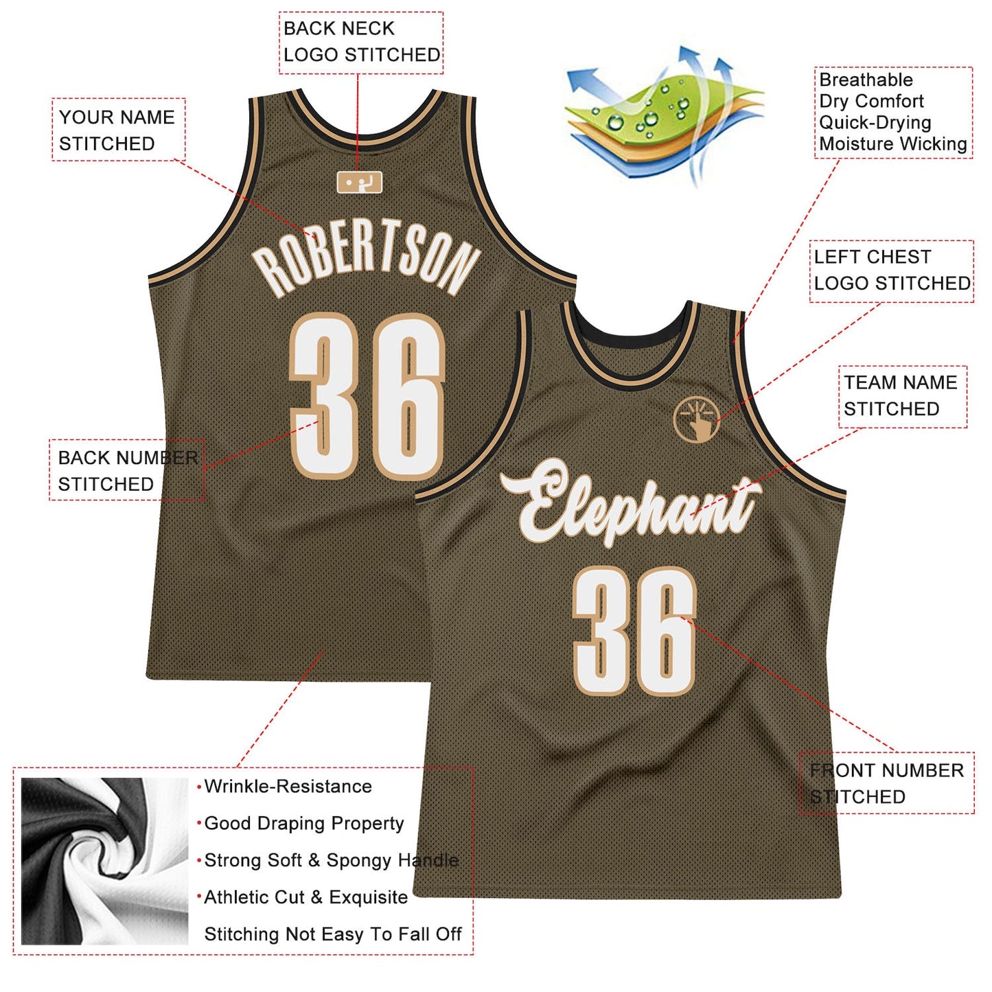 Custom Olive White-Old Gold Authentic Throwback Basketball Jersey view 2