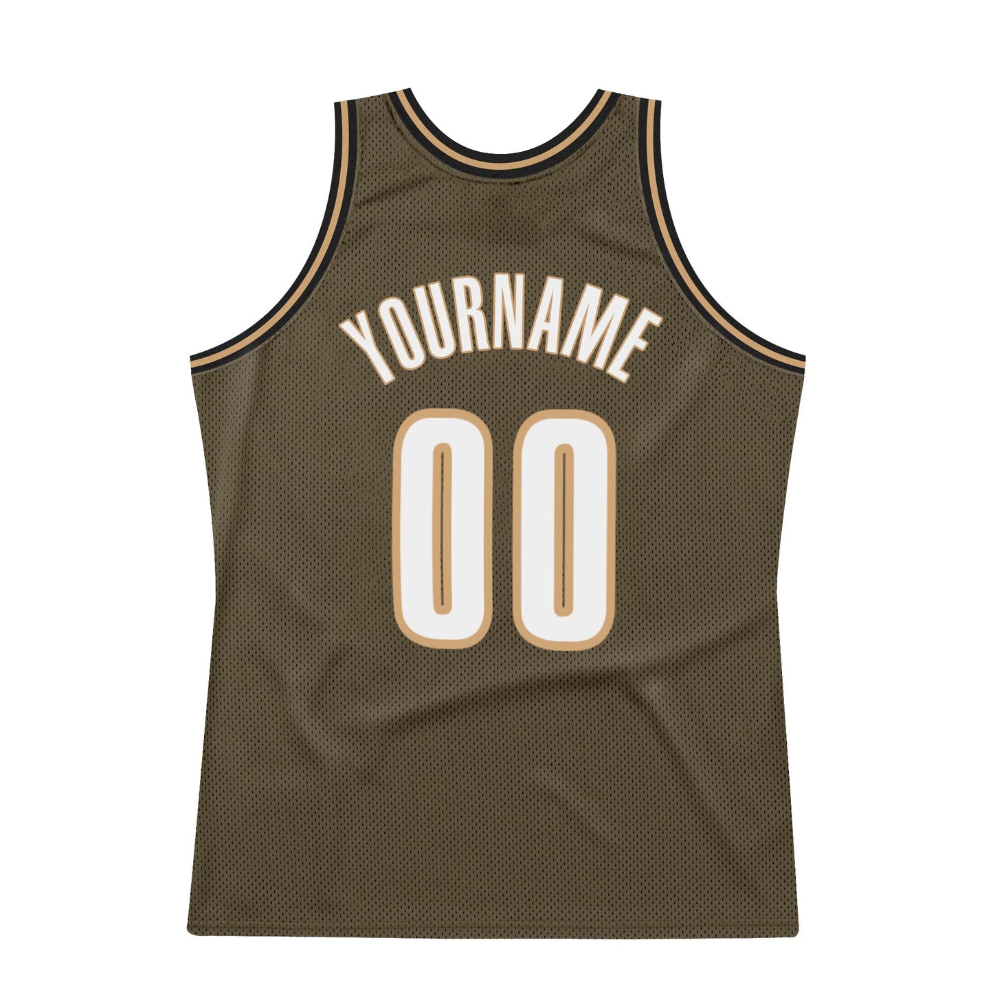 Custom Olive White-Old Gold Authentic Throwback Basketball Jersey view 6