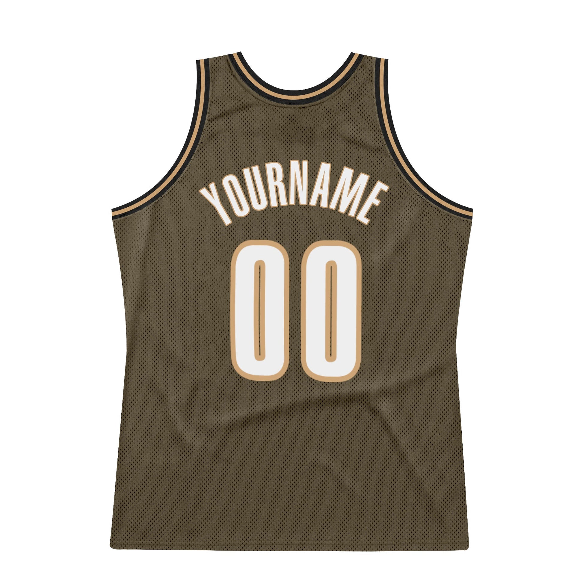 Custom Olive White-Old Gold Authentic Throwback Basketball Jersey view 6