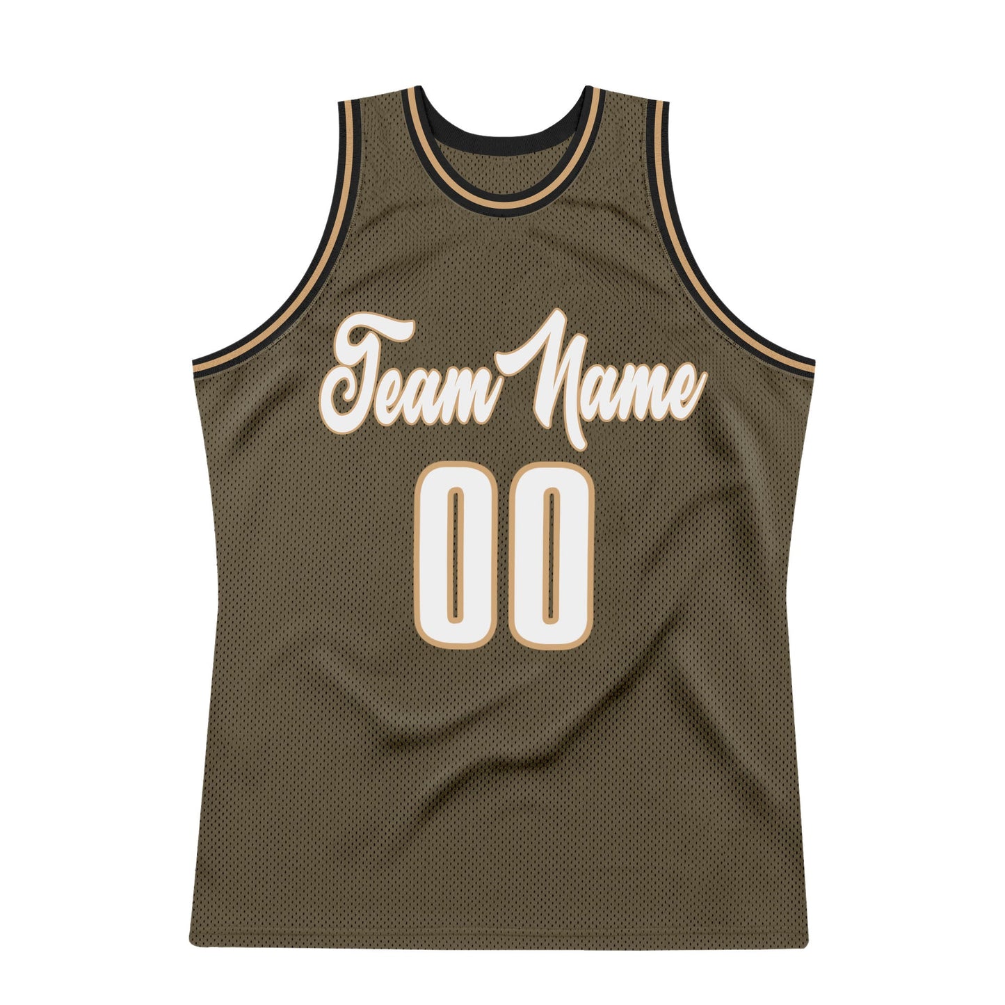 Custom Olive White-Old Gold Authentic Throwback Basketball Jersey view 7