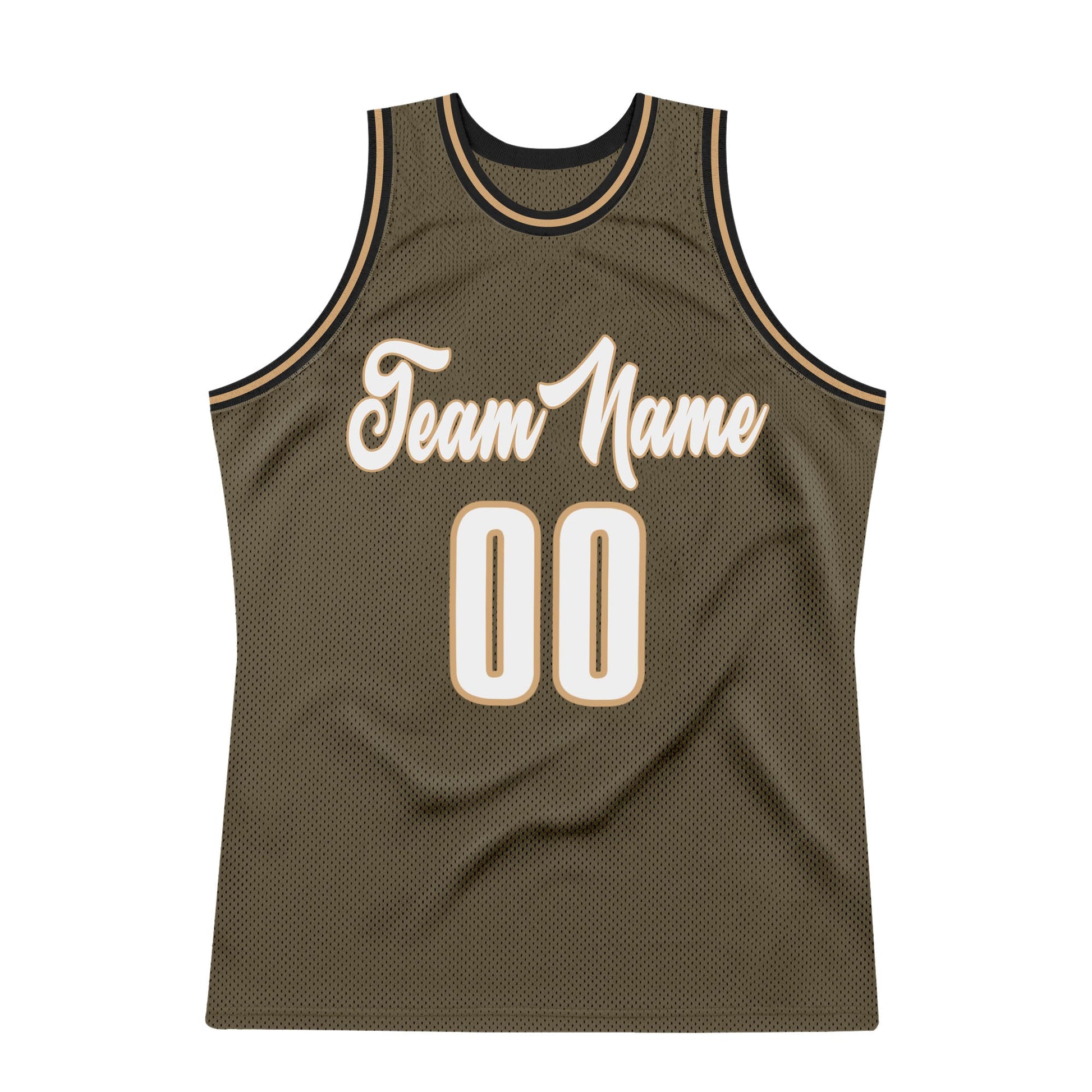 Custom Olive White-Old Gold Authentic Throwback Basketball Jersey view 7