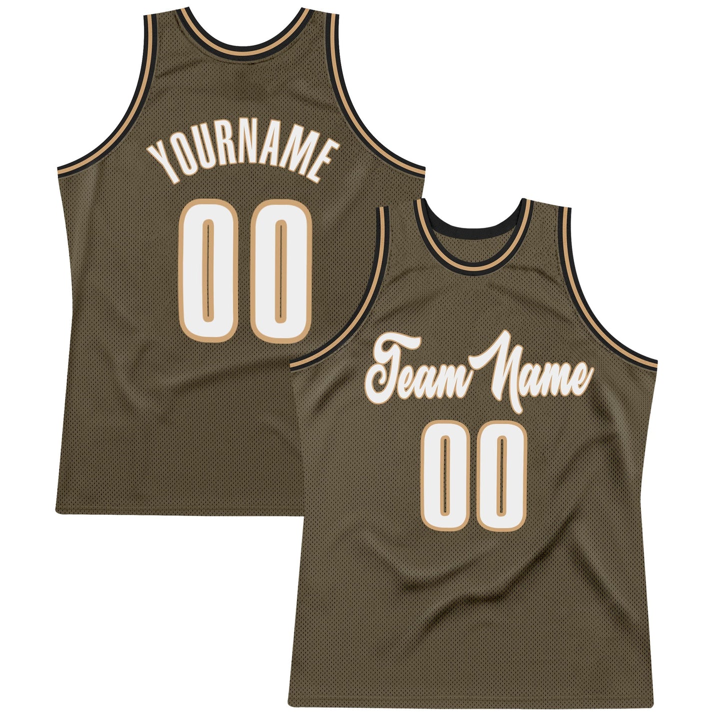 Custom Olive White-Old Gold Authentic Throwback Basketball Jersey - Main View