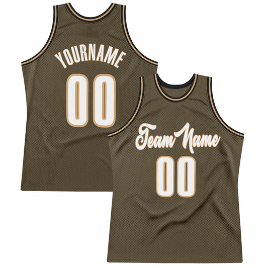 Custom Olive White-Old Gold Authentic Throwback Basketball Jersey - Main View