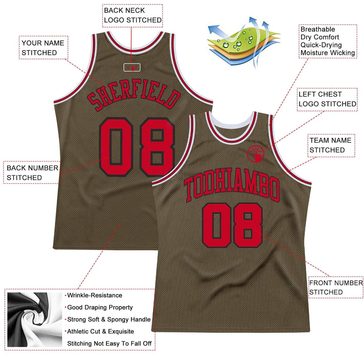 Custom Olive Red-Black Authentic Throwback Salute To Service Basketball Jersey view 2