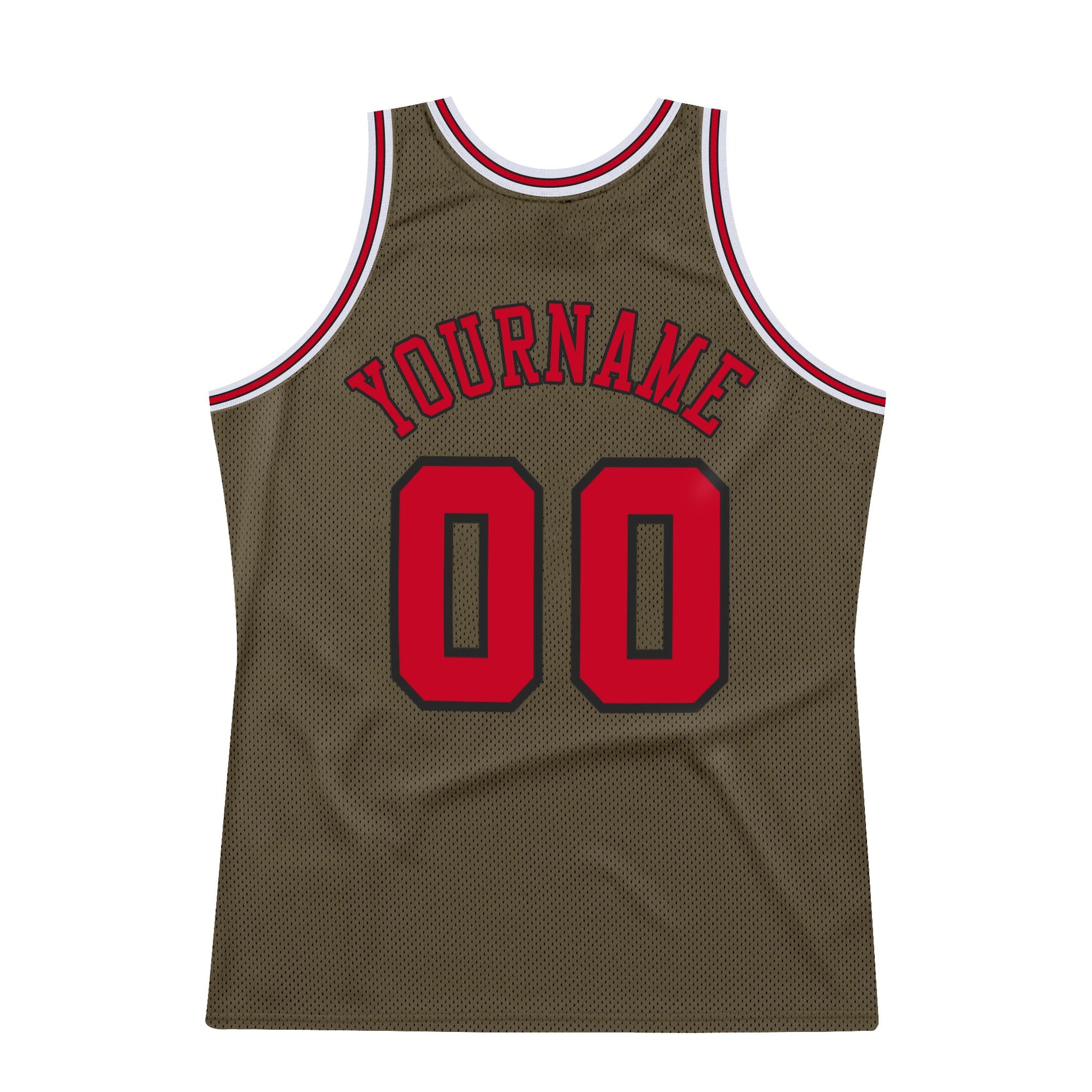 Custom Olive Red-Black Authentic Throwback Salute To Service Basketball Jersey view 6