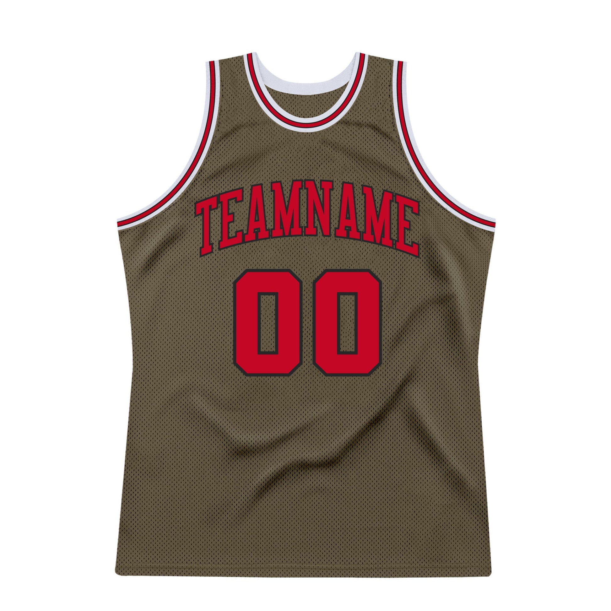 Custom Olive Red-Black Authentic Throwback Salute To Service Basketball Jersey view 7