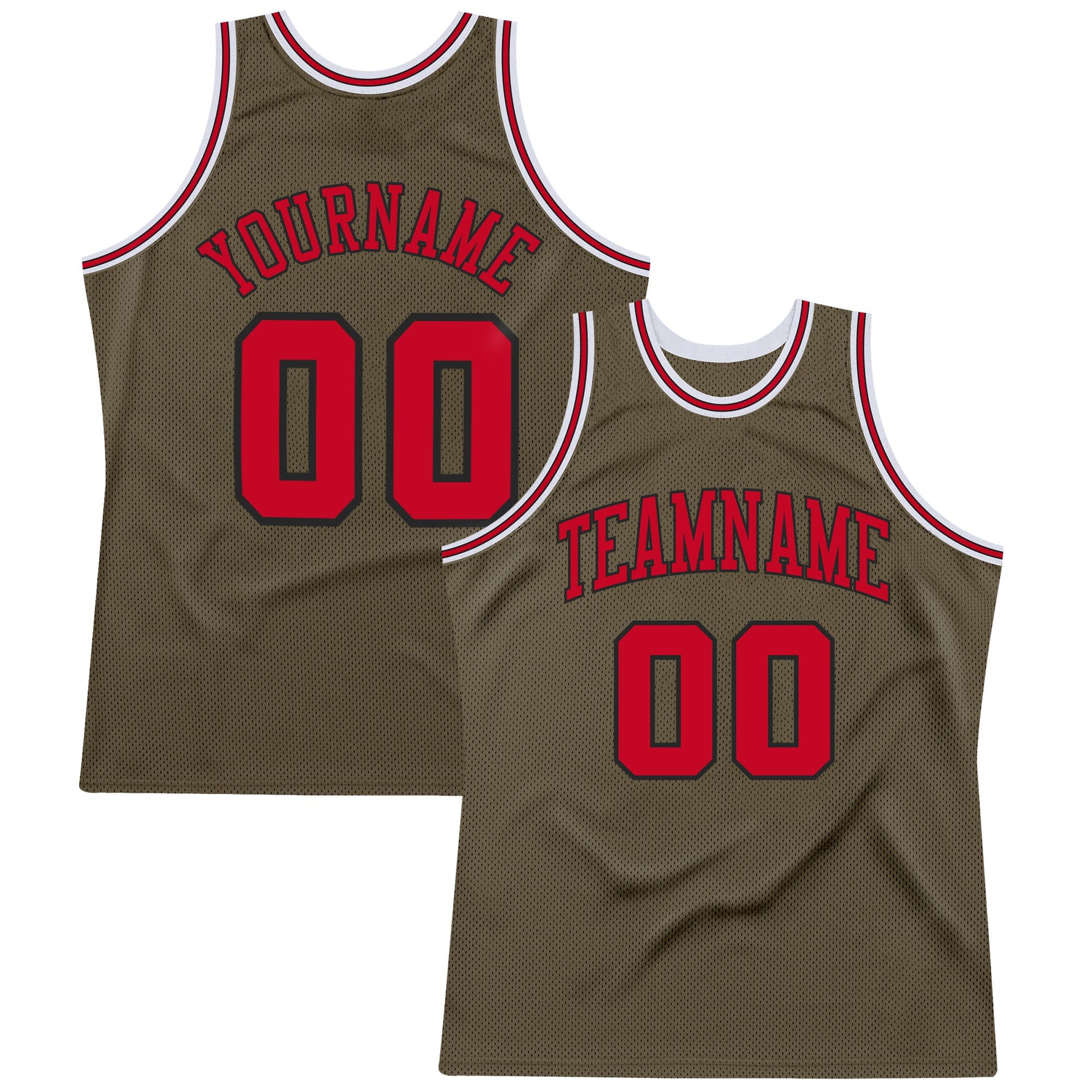 Custom Olive Red-Black Authentic Throwback Salute To Service Basketball Jersey - Main View
