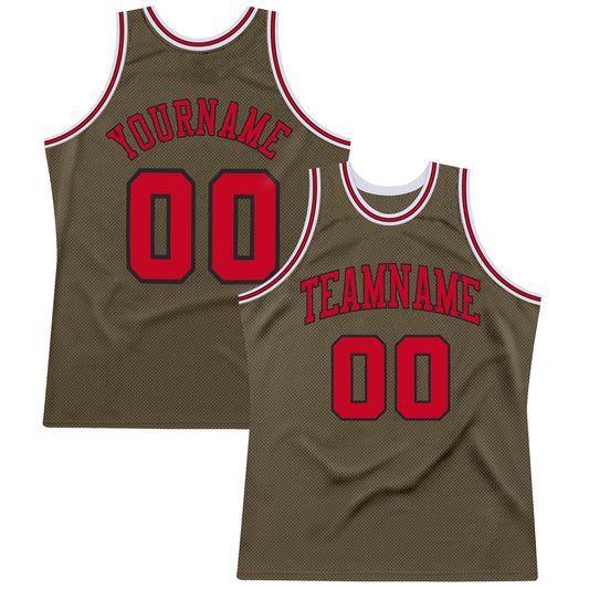 Custom Olive Red-Black Authentic Throwback Salute To Service Basketball Jersey - Main View