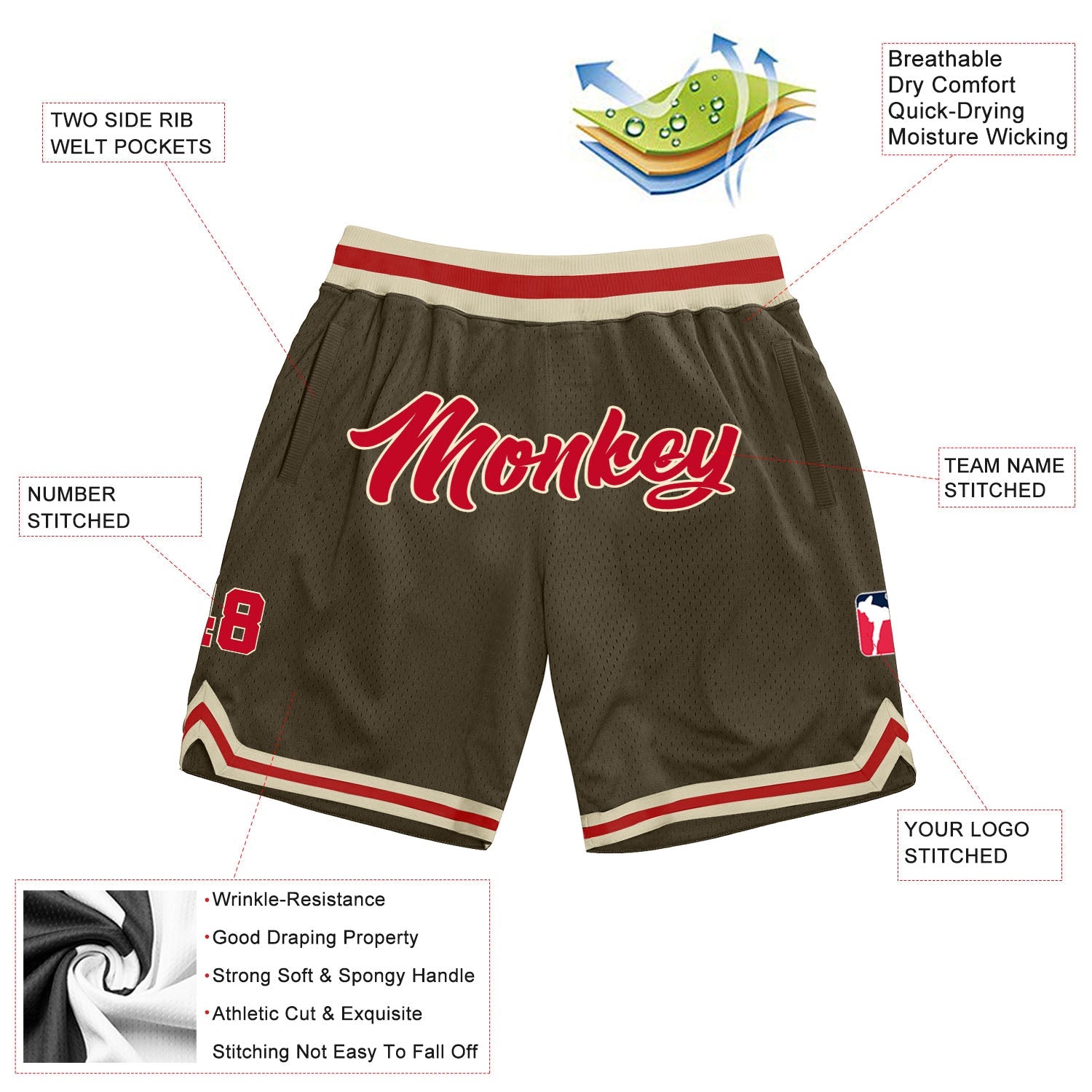 Custom Olive Red-Cream Authentic Throwback Salute To Service Basketball Shorts view 2