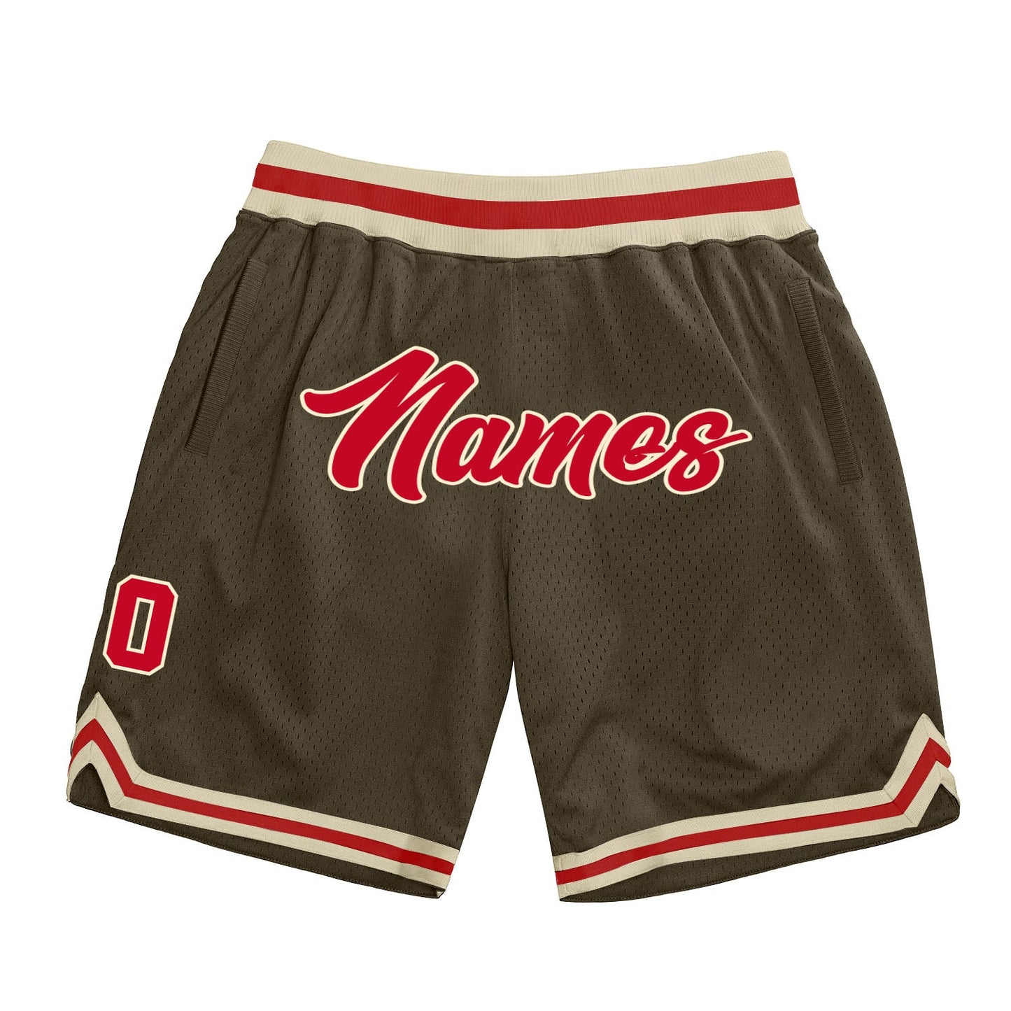 Custom Olive Red-Cream Authentic Throwback Salute To Service Basketball Shorts - Main View