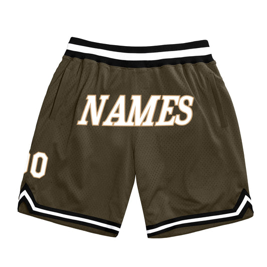 Custom Olive White-Black Authentic Throwback Salute To Service Basketball Shorts - Main View