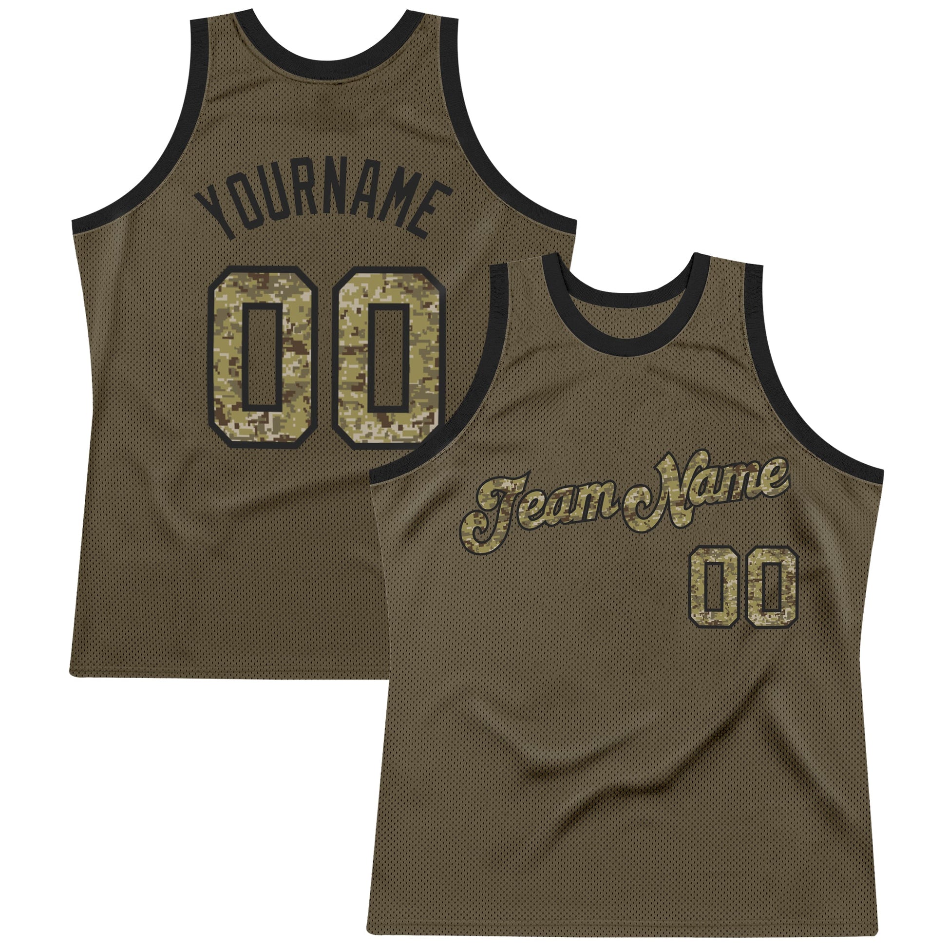 Custom Olive Camo-Black Authentic Throwback Salute To Service Basketball Jersey - Main View
