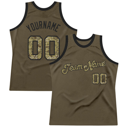 Custom Olive Camo-Black Authentic Throwback Salute To Service Basketball Jersey - Main View