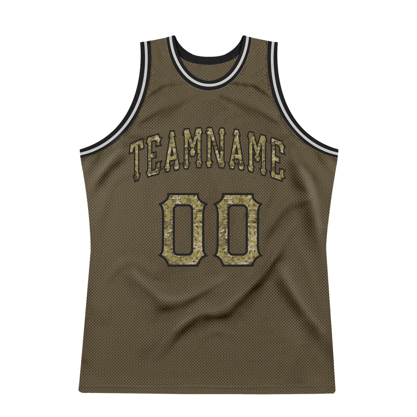 Custom Olive Camo-Black Authentic Throwback Salute To Service Basketball Jersey view 5