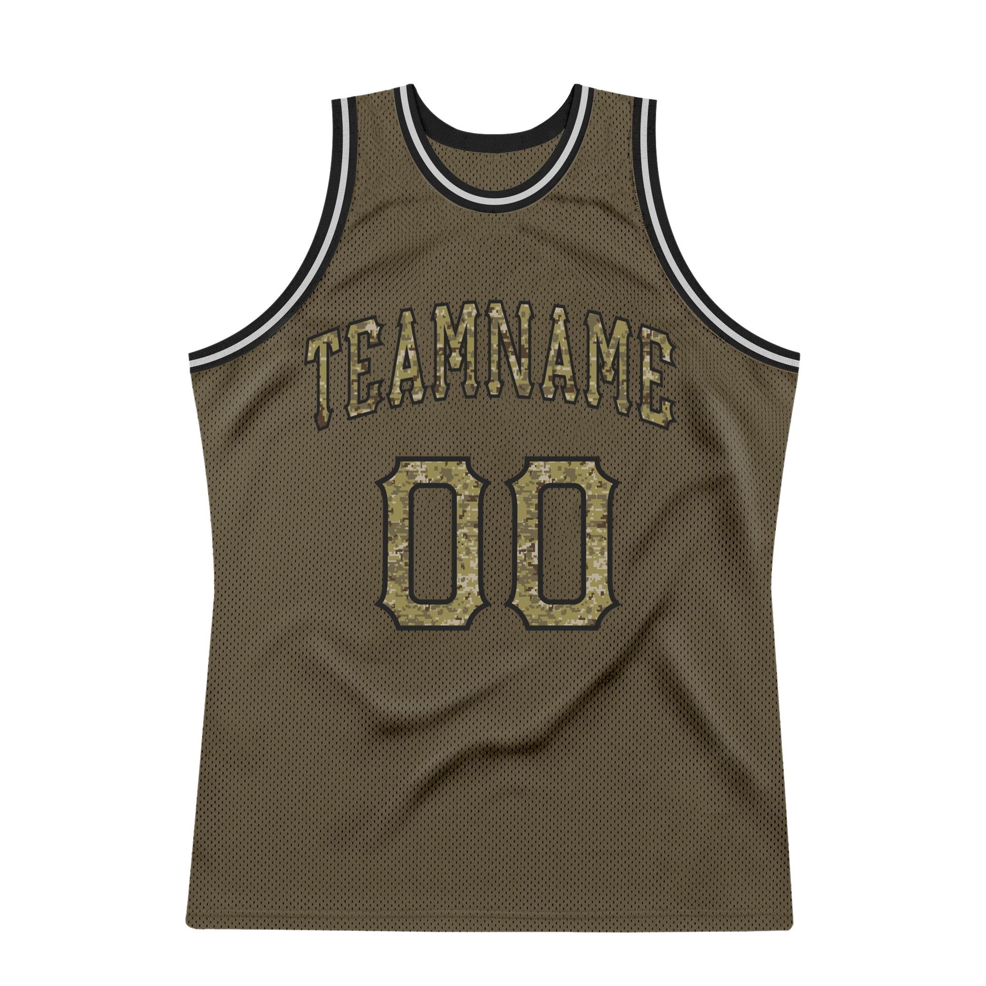 Custom Olive Camo-Black Authentic Throwback Salute To Service Basketball Jersey view 5