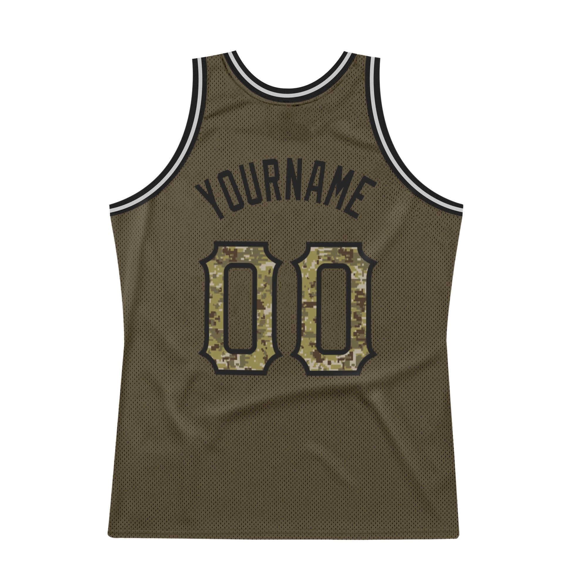Custom Olive Camo-Black Authentic Throwback Salute To Service Basketball Jersey view 6