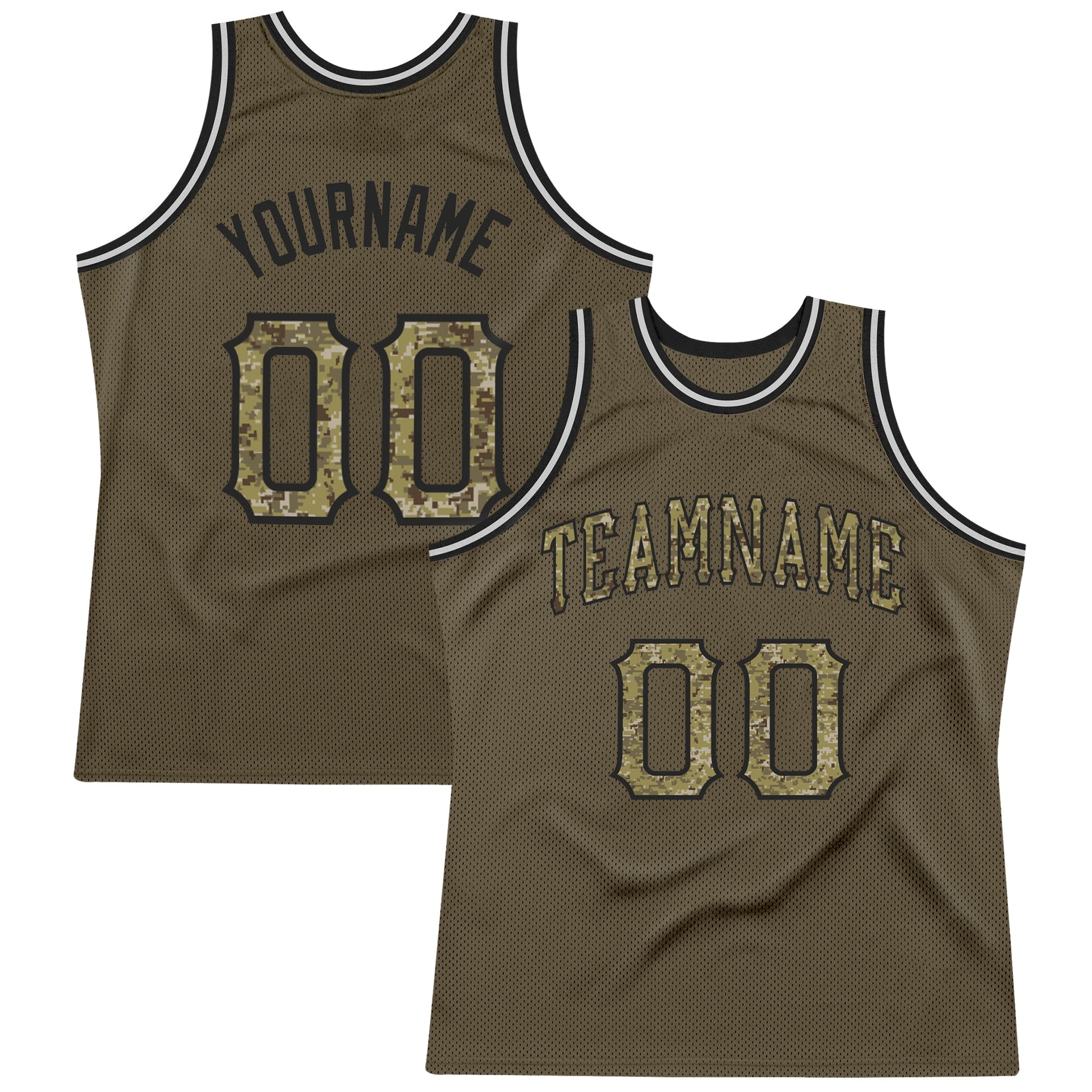 Custom Olive Camo-Black Authentic Throwback Salute To Service Basketball Jersey - Main View