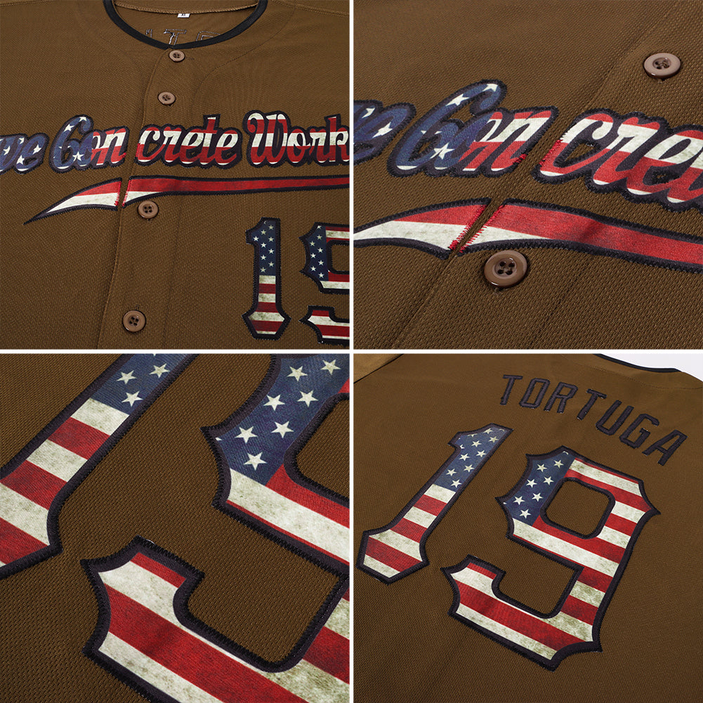Custom Olive Vintage USA Flag-Black Authentic Salute To Service Baseball Jersey view 6