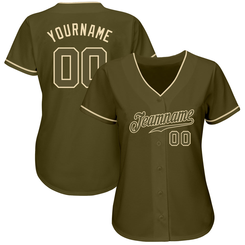 Custom Olive Olive-Cream Authentic Salute To Service Baseball Jersey view 2