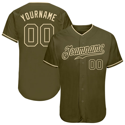 Custom Olive Olive-Cream Authentic Salute To Service Baseball Jersey - Main View