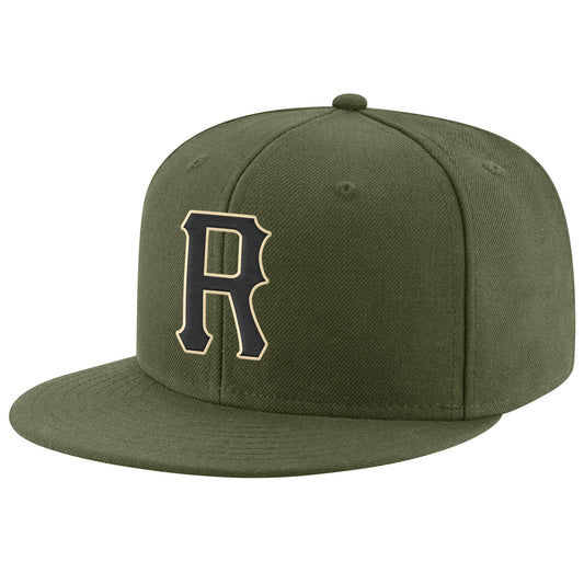 Custom Olive Black-Cream Stitched Adjustable Snapback Salute To Service Hat - Main View