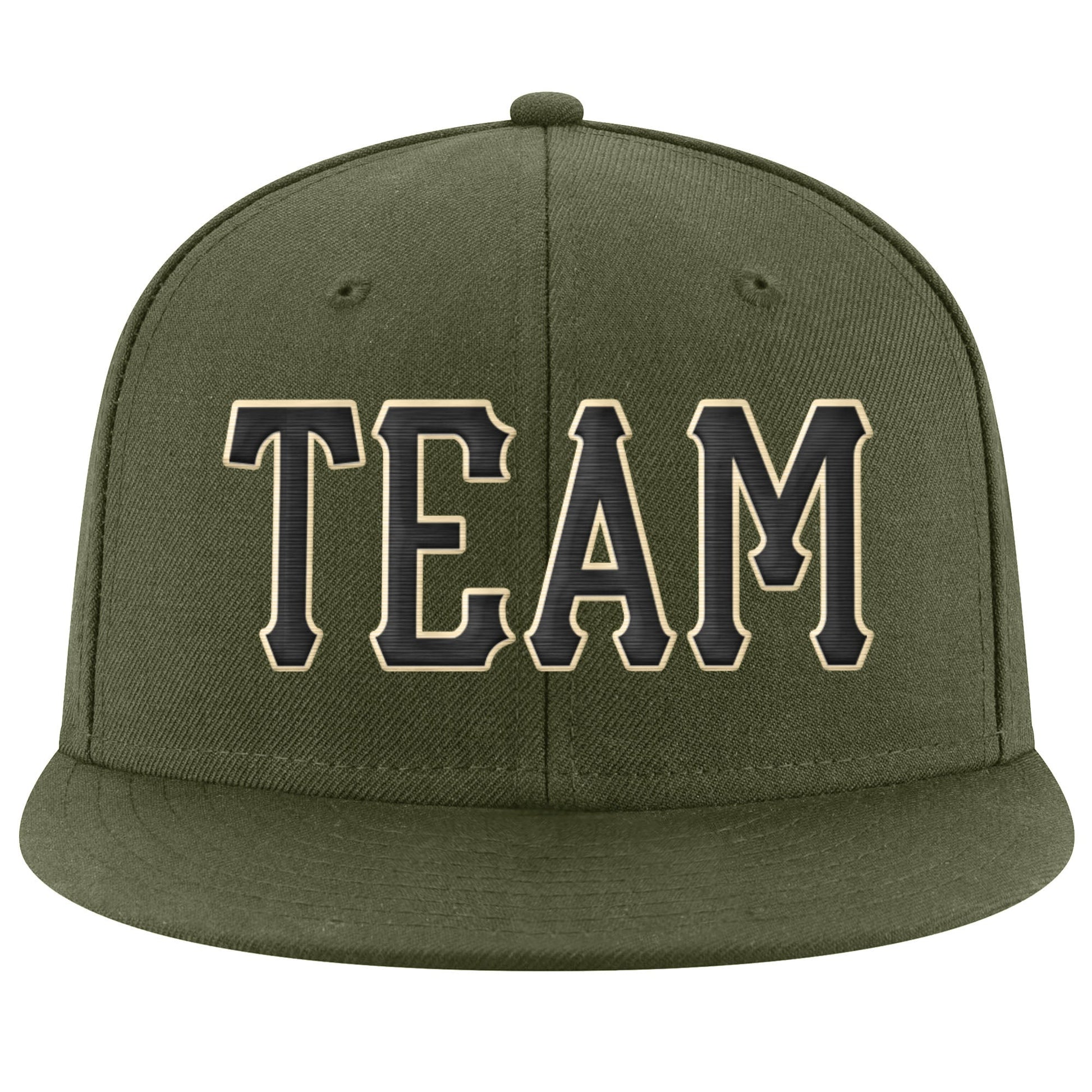 Custom Olive Black-Cream Stitched Adjustable Snapback Salute To Service Hat view 2