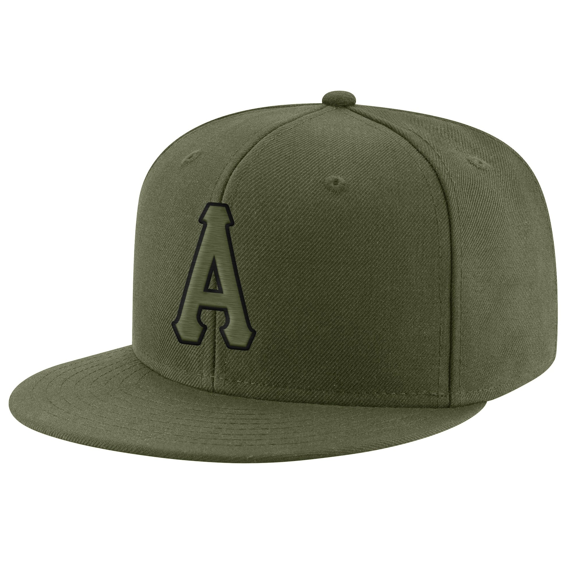 Custom Olive Olive-Black Stitched Adjustable Snapback Salute To Service Hat - Main View