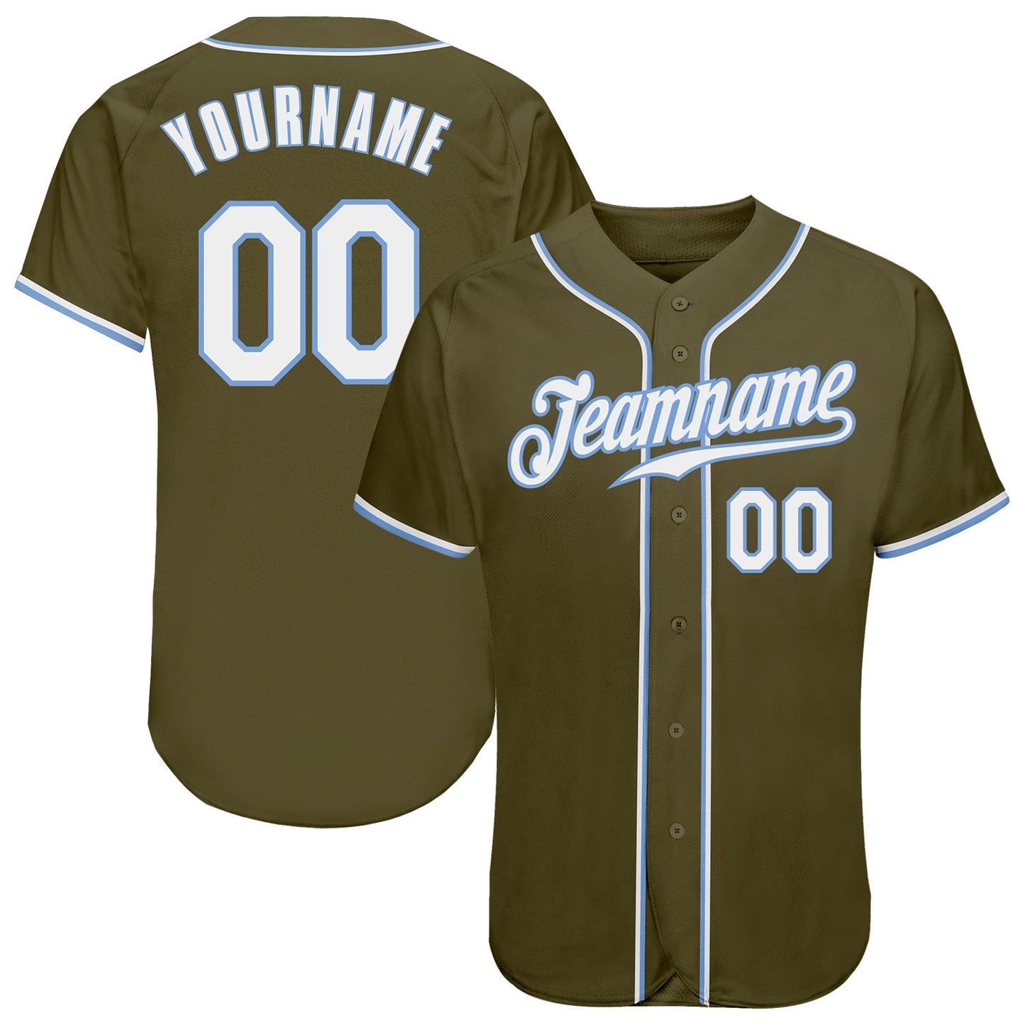 Custom Olive White-Light Blue Authentic Salute To Service Baseball Jersey - Main View