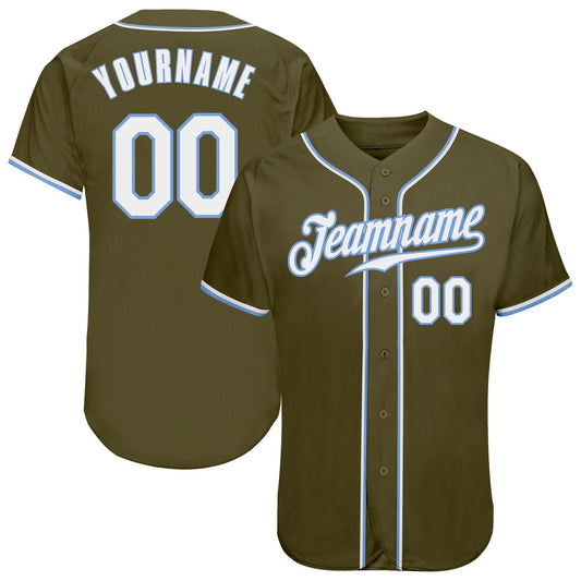 Custom Olive White-Light Blue Authentic Salute To Service Baseball Jersey - Main View