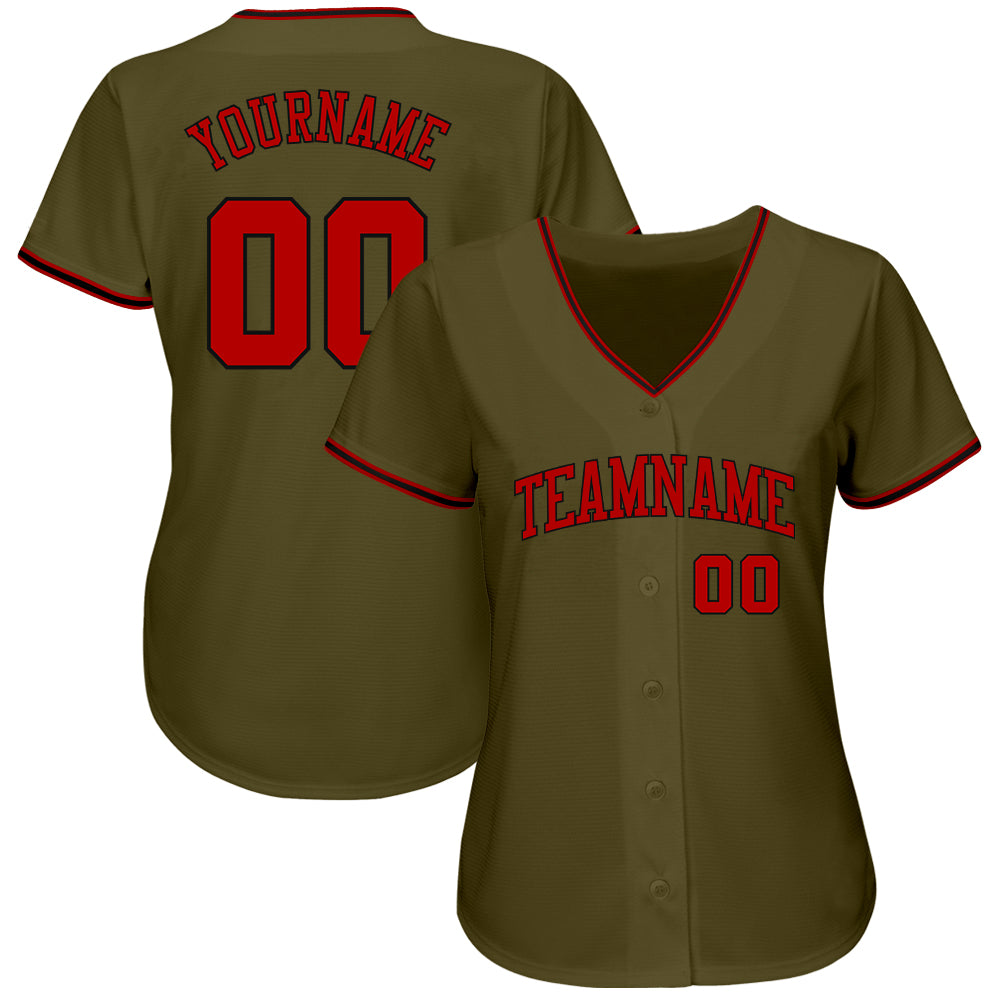 Custom Olive Red-Black Authentic Salute To Service Baseball Jersey view 3