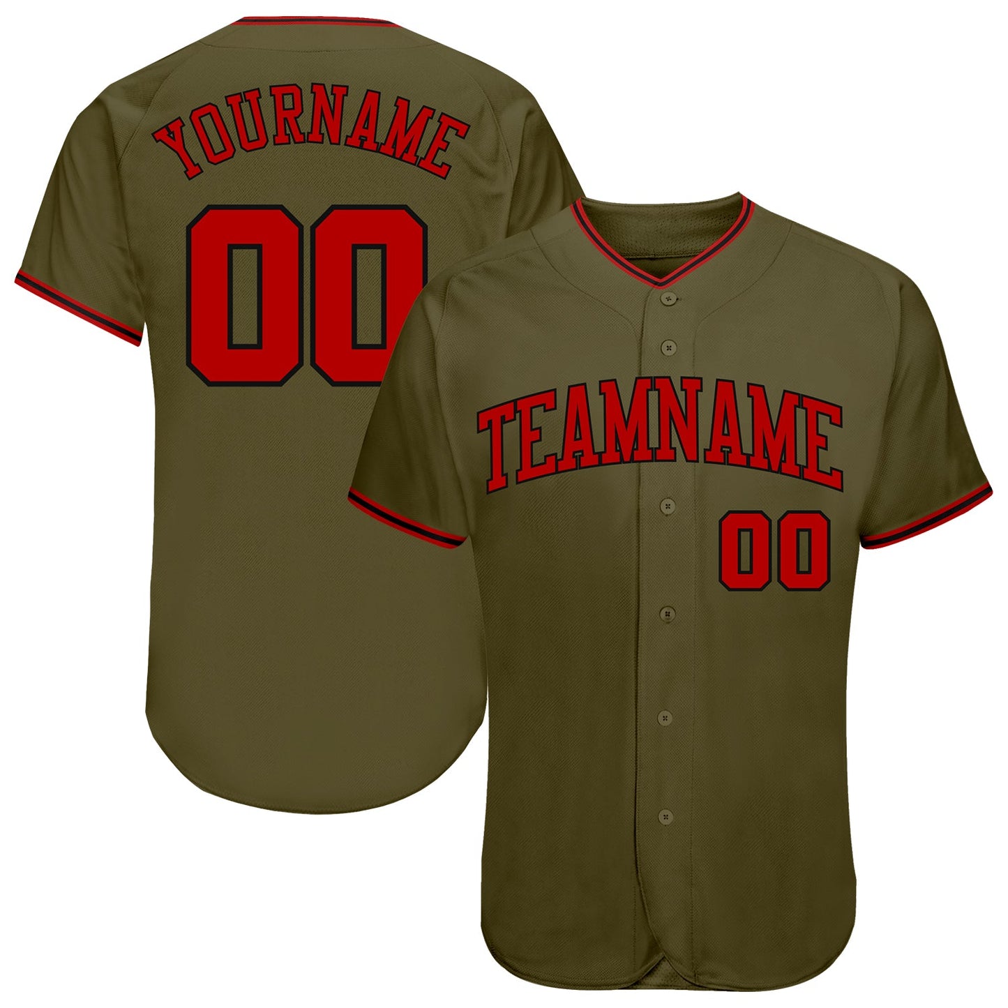Custom Olive Red-Black Authentic Salute To Service Baseball Jersey - Main View
