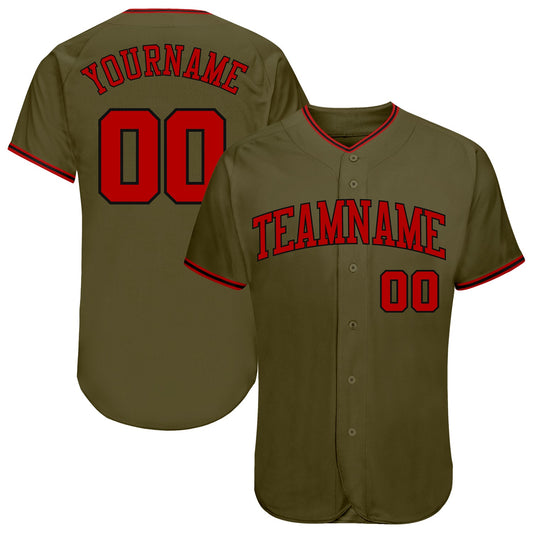 Custom Olive Red-Black Authentic Salute To Service Baseball Jersey - Main View